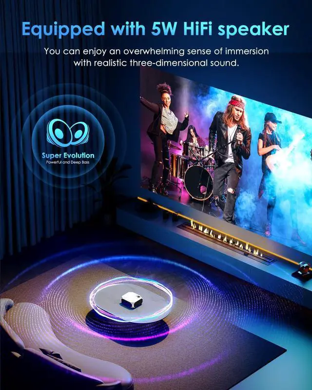 Alt view image 6 of 7 - YOWHICK 4K Projector with WiFi and Bluetooth, 20000L Native 1080P Outdoor Portable Movie Projector, Smart Video Projector, White 1080p