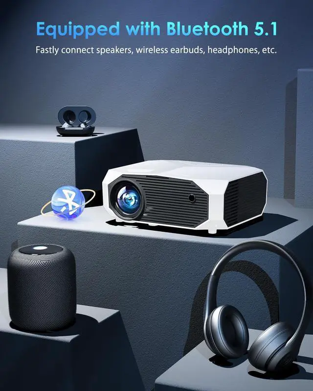 Alt view image 7 of 7 - YOWHICK 4K Projector with WiFi and Bluetooth, 20000L Native 1080P Outdoor Portable Movie Projector, Smart Video Projector, White 1080p