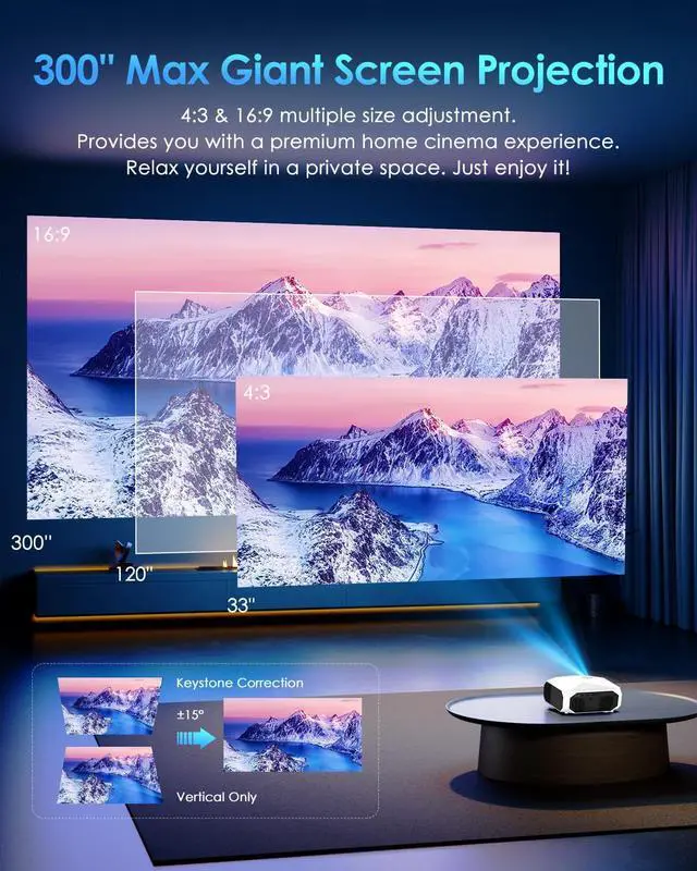 Alt view image 3 of 7 - YOWHICK 4K Projector with WiFi and Bluetooth, 20000L Native 1080P Outdoor Portable Movie Projector, Smart Video Projector, White 1080p