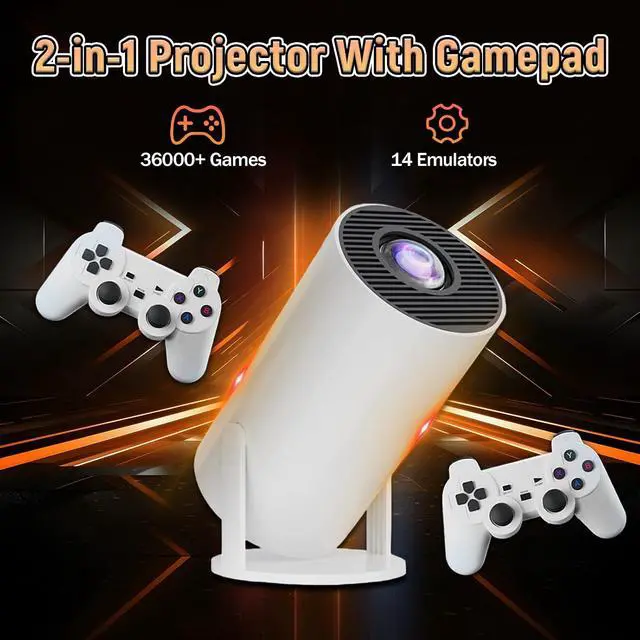 Alt view image 6 of 7 - M300pro Mini Projector 36000+ Games,Compatible with 14 Emulators,Android 11,Game Projector with Controller,2.4/5G WiFi+BT,H713 Chip,Supports HD-IN,Portable Projectors for Home/Outdoor (White Box)