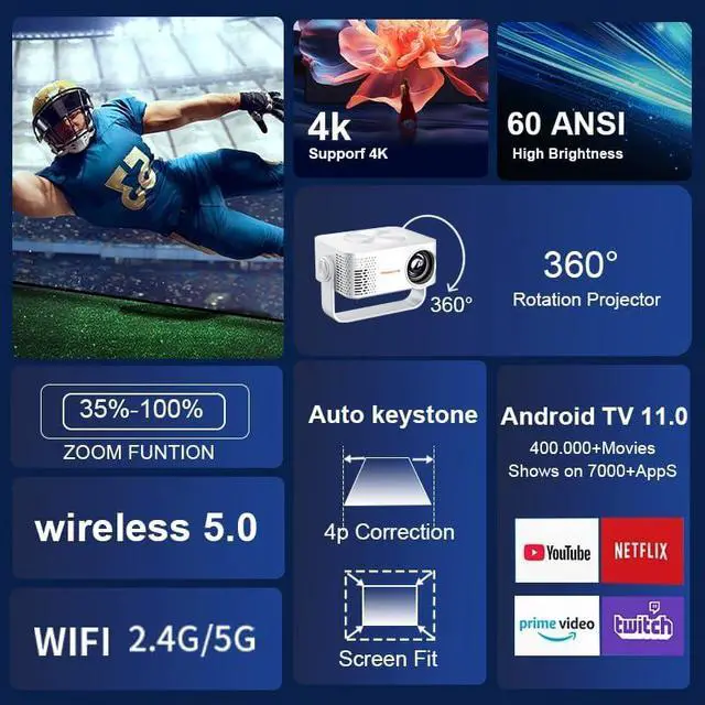 Alt view image 4 of 7 - M60 portable high-definition projector, smart home theater mobile projector