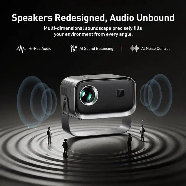 Alt view image 4 of 6 - SGV Mini Projector, Wi-Fi 6 BT 5.2, Integrated 5 W Speaker, 180° Tilt Head, Video Projector for Home, Bedroom, Camping Grey