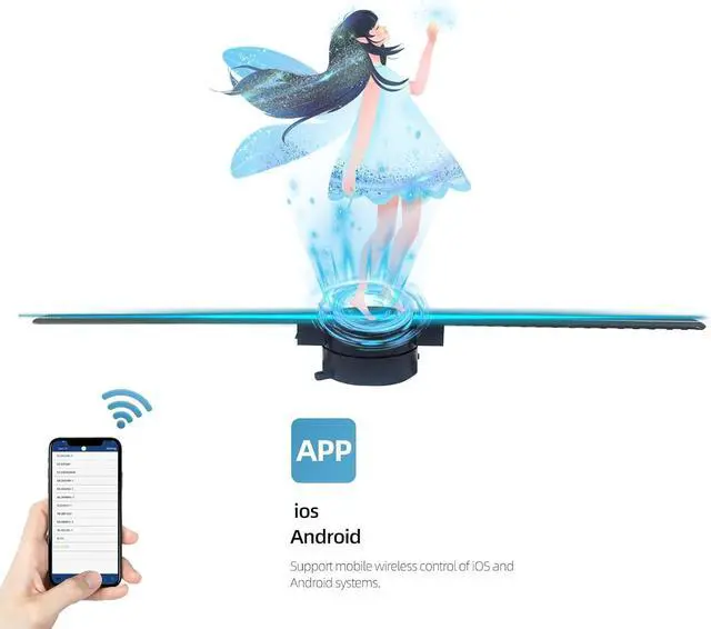Alt view image 4 of 5 - 3D Hologram Fan 32CM, Holographic Projector for Business Store Signs & Party Stage Lights, WiFi App Control with Remote, Hi-Res 3D LED Advertising Display with Video Library