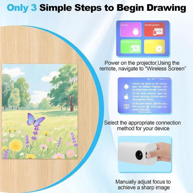 Alt view image 5 of 5 - Integrated Art Projector Kit, Adjustable Focus Tracking Projection, Wi Fi/USB Connection For Mobile Phones And Tablets, Home Creative Painting Classroom Learning.(European regulations)