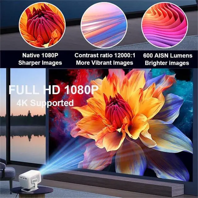 Alt view image 4 of 4 - Mini Projector, Projector 1080P Support 4K WIFI6 BT5.2 Auto- Auto-keystone Home Theater ,Indoor & Outdoor Use