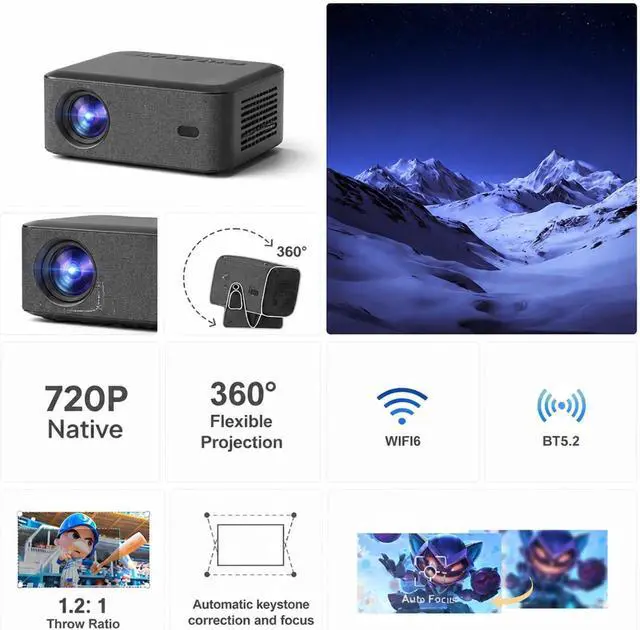 Alt view image 2 of 5 - Mini Projector A12 Projector Mini Portable LED Video Android 13.0 WIFI 6 Mirror SmartPhone For 1080P 4K Home Cinema for Movie Home Outdoor