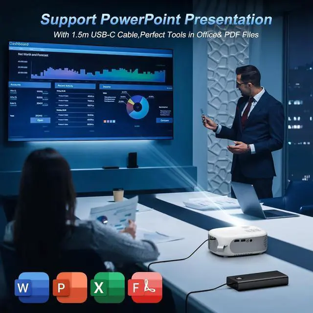 Alt view image 6 of 6 - 15000 Lumens Outdoor Movie Projector - Native 1080P HD Portable Projector with WiFi 6/Bluetooth 5.2, Compatible with iPhone, Android, Fire Stick, PS5, Xbox(USB-C Cable) ±15° Keystone
