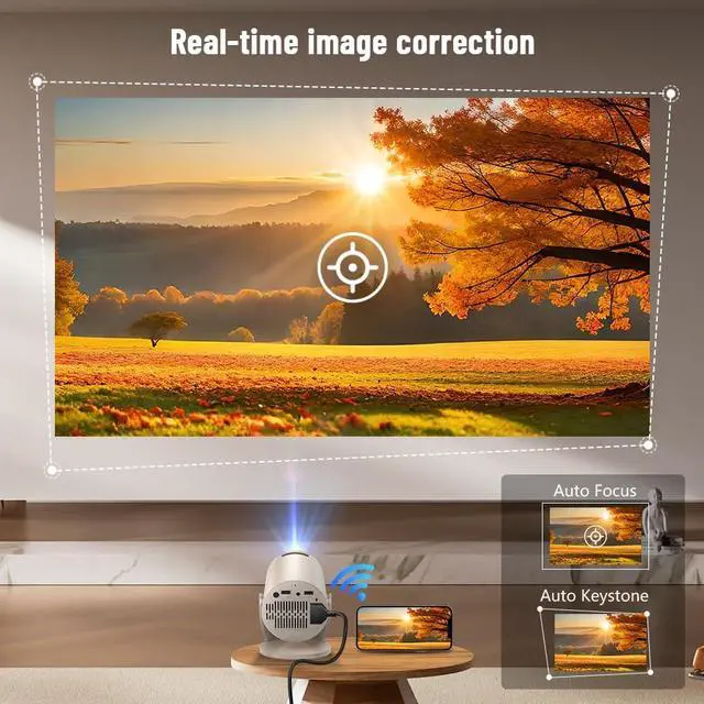 Alt view image 5 of 7 - Mini Projector with WiFi and Bluetooth & Android 4K Protable Smart Projector Auto Vertical Keystone Compatible with HDMI/Smartphone/USB for Movie/Gaming
