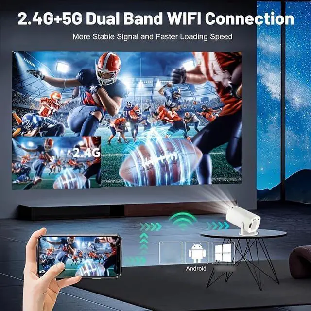 Alt view image 3 of 7 - Smart Projector with Android 11 OS, 4K Support & 720P Native Resolution, WiFi 6 & BT 5.0, Compact Home Theater Projector for Streaming, Gaming, Movies, Wireless Screen Mirroring, for 4K UHD Content