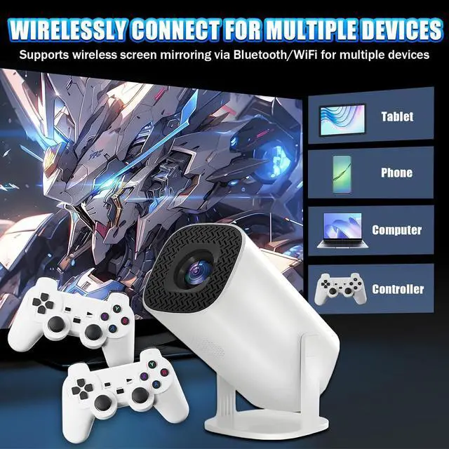 Alt view image 3 of 7 - P30 MAX Portable Smart Projector with WIFI & Bluetooth, Retro Game Console with built in 36000+ Game 14 Emulator, 240 Lumen, 1280*720P, Android 11 Wireless Projector for Home Theater, Outdoor(White)