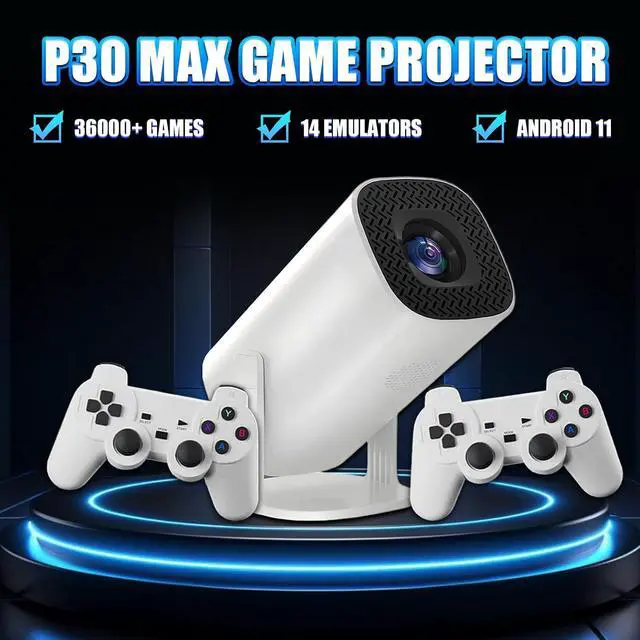 Alt view image 2 of 7 - P30 MAX Portable Smart Projector with WIFI & Bluetooth, Retro Game Console with built in 36000+ Game 14 Emulator, 240 Lumen, 1280*720P, Android 11 Wireless Projector for Home Theater, Outdoor(White)