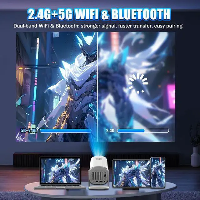 Alt view image 6 of 7 - P30 MAX Portable Smart Projector with WIFI & Bluetooth, Retro Game Console with built in 36000+ Game 14 Emulator, 240 Lumen, 1280*720P, Android 11 Wireless Projector for Home Theater, Outdoor(White)