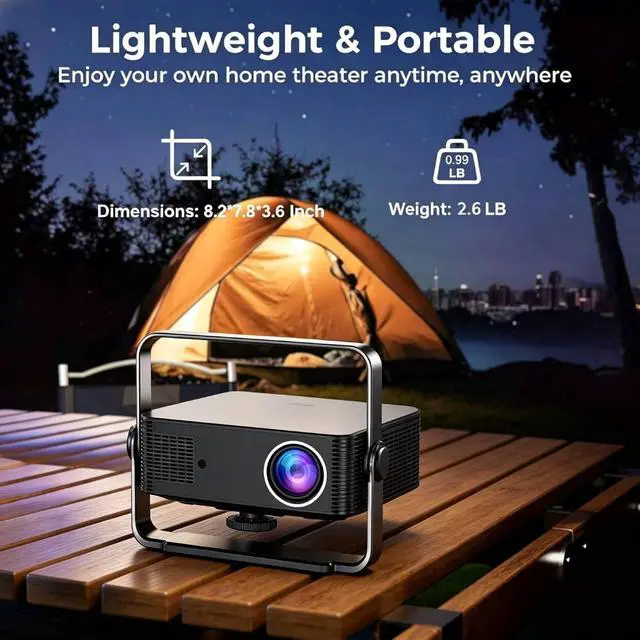 Alt view image 6 of 6 - Portable 4K WiFi Projector with Remote, Native 1080P Resolution, 120-Inch Screen, Wireless 5.2 for Home Theater, Gaming, Office