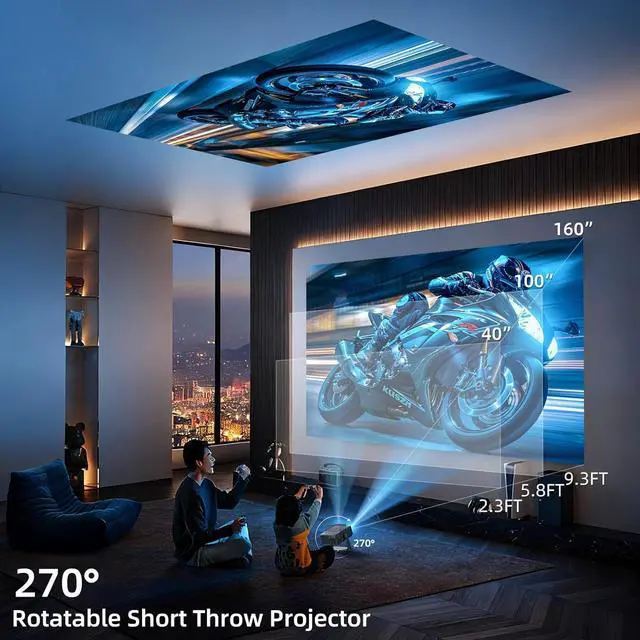 Alt view image 3 of 6 - Mini Projector with WiFi 6 and Bluetooth 5.2, Portable Projector 4K Support, Auto Vertical Keystone 270° Rotatable, Compatible with Smartphone/TV Stick/Box/USB/HDMI