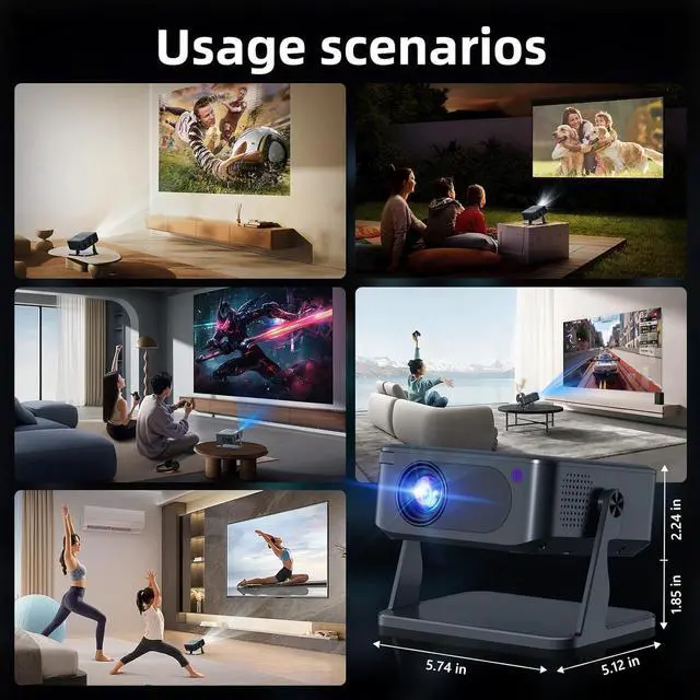 Alt view image 6 of 6 - Mini Projector with WiFi 6 and Bluetooth 5.2, Portable Projector 4K Support, Auto Vertical Keystone 270° Rotatable, Compatible with Smartphone/TV Stick/Box/USB/HDMI