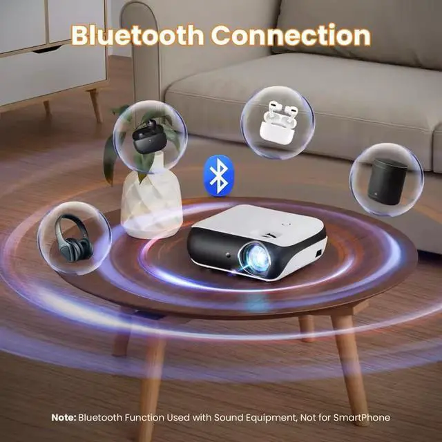 Alt view image 5 of 6 - Projector, native 1080P Bluetooth projector, portable outdoor, full HD mini projector, home bedroom speaker