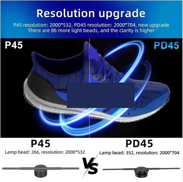 Alt view image 4 of 5 - LIAMOS 45cm Holographic Projector Advertising Lamp Removable Fan Blades Support Image & Video Uploading & PC Phone APP Remote Control,High-Resolution 3D Hologram