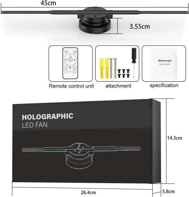 Alt view image 5 of 5 - LIAMOS 45cm Holographic Projector Advertising Lamp Removable Fan Blades Support Image & Video Uploading & PC Phone APP Remote Control,High-Resolution 3D Hologram