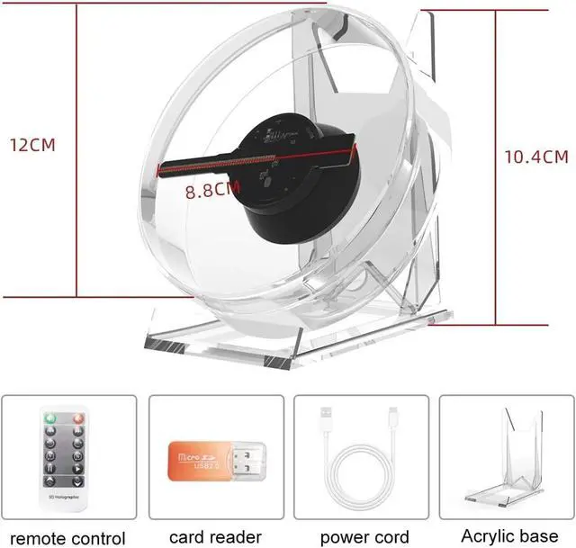 Alt view image 4 of 7 - Remote Control 3D Hologram Projector Fan Table Advertising Lights with Play Holographic Fan with Clear Cover,High-Resolution 3D Hologram