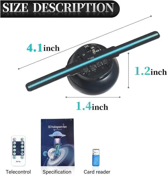 Alt view image 2 of 5 - LIAMOS 4-1 Inch/10cm 3D Hologram Fan, Holographic Projector with 96 0603 LED Beads, HD Flicker-Free Screen,High-Resolution 3D Hologram