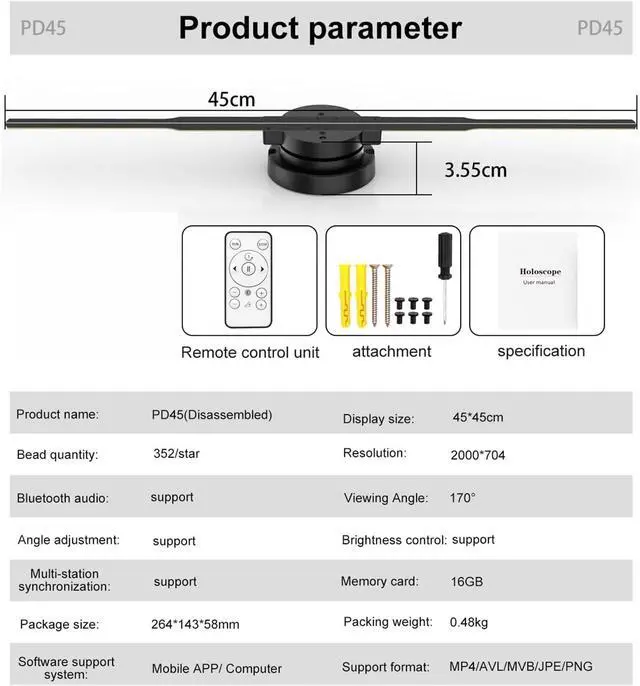 Alt view image 2 of 5 - LIAMOS 3D Hologram Projector Fan 42cm 244 LED App Control Led Display Sign Advertising Machine Custom Logo Player Holographic Fan,High-Resolution 3D Hologram(45cm)