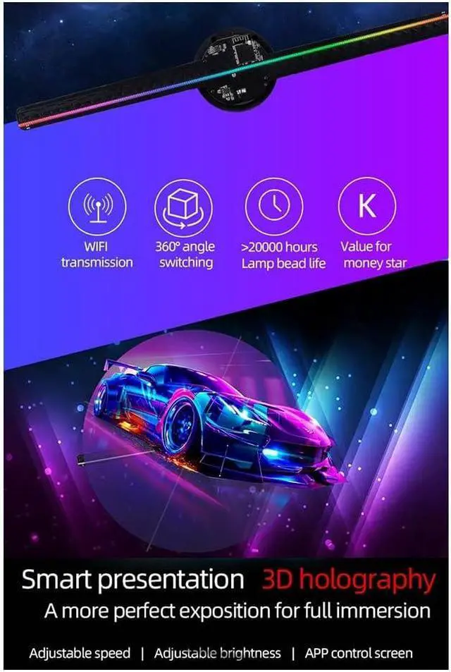 Alt view image 3 of 7 - WIFI 3D Holographic Projector APP Control 224LED Holographic Player for Image Video Store Advertising Display US Plug, Black, 500724419A3