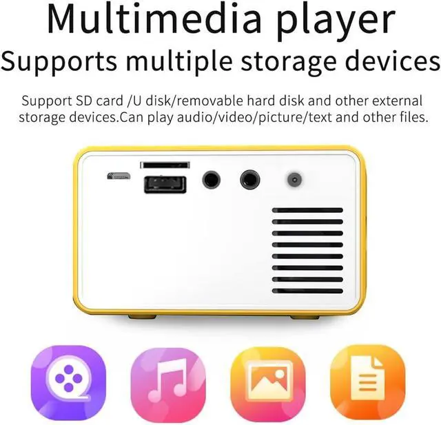 Alt view image 3 of 4 - Small Projector 320x240 Support 1080P HDMI Compatible USB Portable Home Media Video Player (Yellow UK)