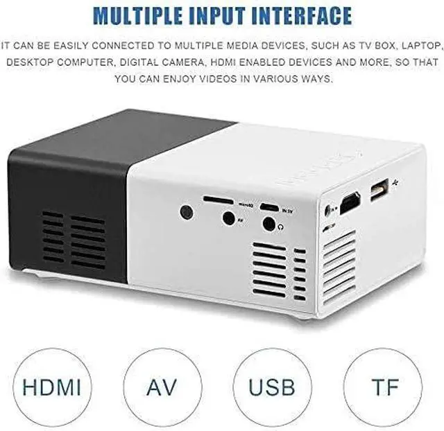 Alt view image 3 of 5 - Battery Version Mini Home Projector, 1080P HD, Home Theater Movie Projector, LED Video Projector, with HDMI USB TV AV Interface and Remote Control, Black and White