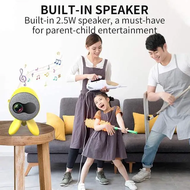 Alt view image 2 of 7 - Mini Projector Child Portable Projector Support HD 1080p LED Video Projector 360 Rotation Stereo Speaker with TV Stick Laptop DVD Xbox PS3 PS4 for Home Movie Party Games White (Yellow )