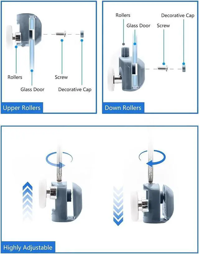 Alt view image 6 of 6 - Double Upper Single Down Chromed Wheel Sliding Door Bearing Rollers Hardware for Shower Cabin (Color : DW-112-4PCS-Down, Size : 27mm) (Dw 112)