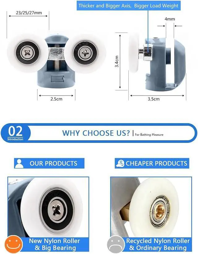 Alt view image 5 of 6 - Double Upper Single Down Chromed Wheel Sliding Door Bearing Rollers Hardware for Shower Cabin (Color : DW-112-4PCS-Down, Size : 27mm) (Dw 112)