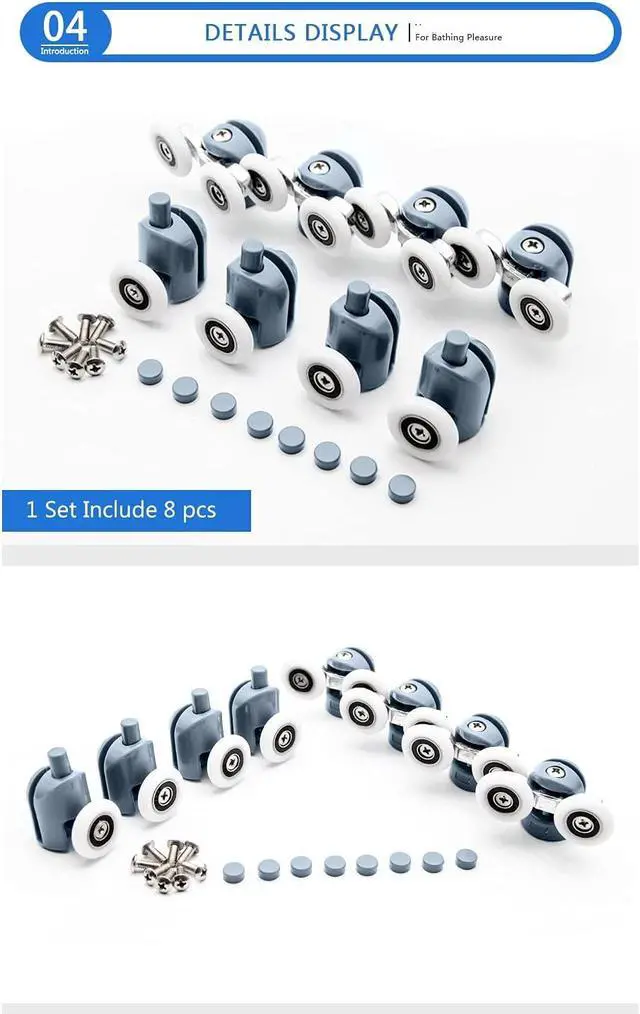 Alt view image 4 of 6 - Double Upper Single Down Chromed Wheel Sliding Door Bearing Rollers Hardware for Shower Cabin (Color : DW-112-4PCS-Down, Size : 27mm) (Dw 112)
