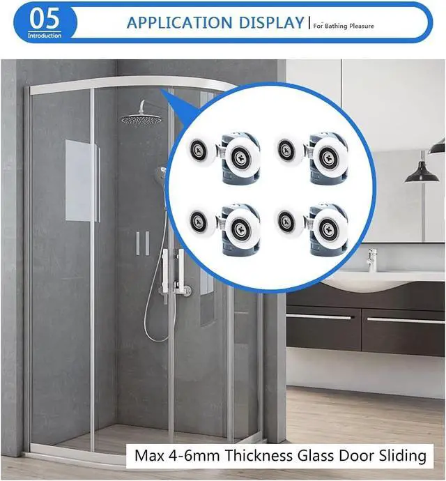 Alt view image 3 of 6 - Double Upper Single Down Chromed Wheel Sliding Door Bearing Rollers Hardware for Shower Cabin (Color : DW-112-4PCS-Down, Size : 27mm) (Dw 112)