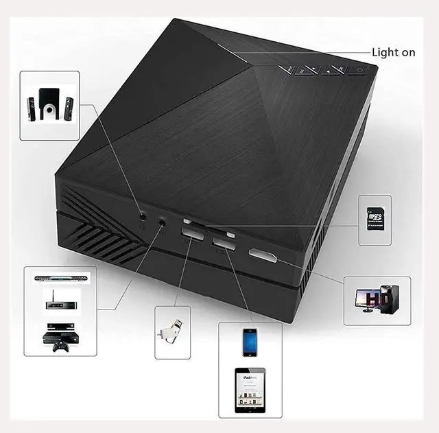 Alt view image 5 of 7 - TOEWOE Mini Projector, Portable Outdoor Movie Projector, Full HD 1080P Supported, Home Movie Projector, Compatible with HDMI, VGA, USB, AV, Laptop