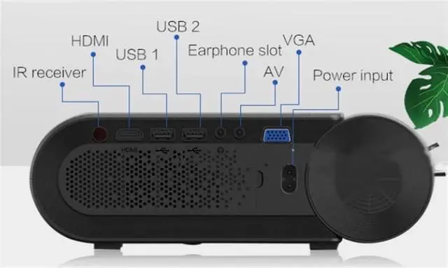 Alt view image 7 of 7 - TOEWOE Mini Projector, Full HD 1080P Supported Portable Video Projector, Home Movie Projector, Compatible with HDMI, VGA, USB, AV, Laptop, Smartphone, Black