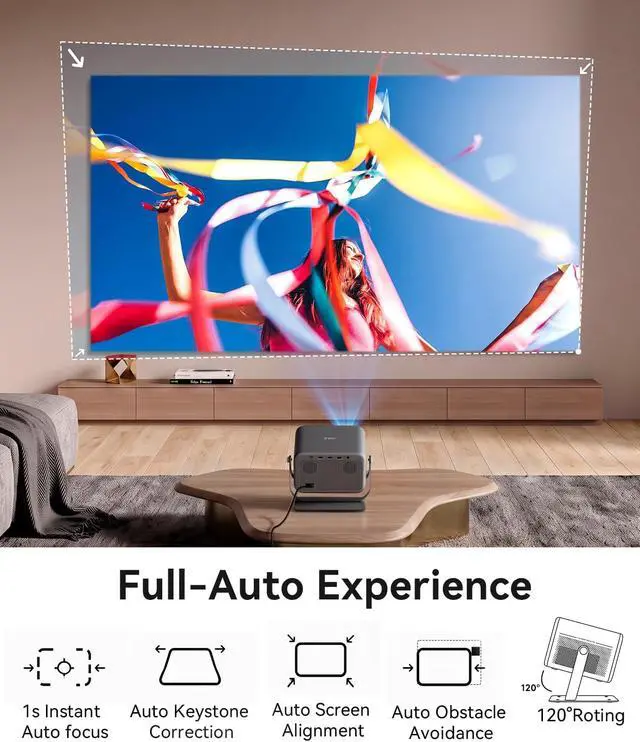 Alt view image 7 of 7 - OBE 1000 ANSI Lumens Projector with Wifi and Bluetooth, 4K Home Movie,Dolby