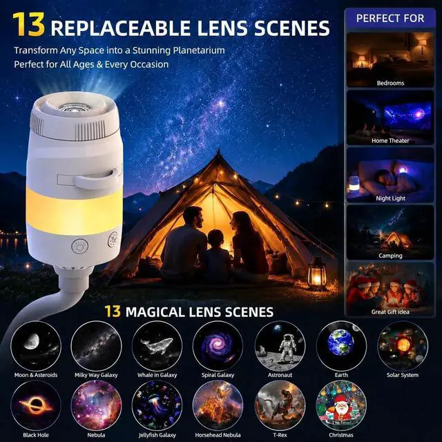 Alt view image 4 of 7 - 2027 Upgraded 2-in-1 Galaxy Projector Night Light, Plug and Play Ultra-HD Star Projector with 13 Films, 10 Night Light Modes, Portable Ceiling Projector for Bedroom, Room, Car (USB)
