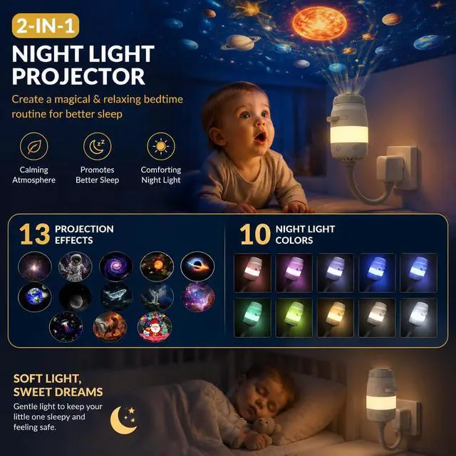 Alt view image 6 of 7 - 2027 Upgraded 2-in-1 Galaxy Projector Night Light, Plug and Play Ultra-HD Star Projector with 13 Films, 10 Night Light Modes, Portable Ceiling Projector for Bedroom, Room, Car (USB)