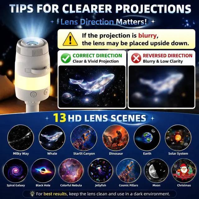 Alt view image 3 of 7 - 2027 Upgraded 2-in-1 Galaxy Projector Night Light, Plug and Play Ultra-HD Star Projector with 13 Films, 10 Night Light Modes, Portable Ceiling Projector for Bedroom, Room, Car (USB)