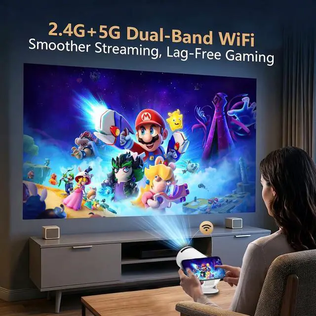 Alt view image 3 of 7 - Mini Projector with WiFi and Bluetooth,4K Support Portable Projector