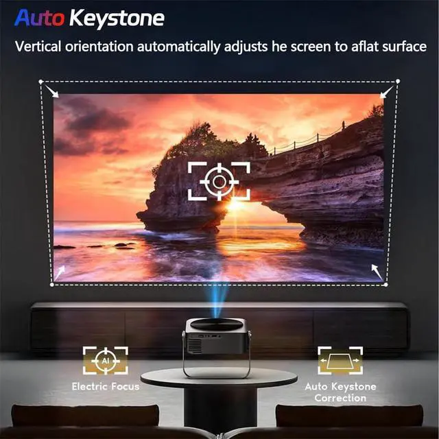 Alt view image 2 of 7 - Ultra HD Smart PTZ Mini Projector, Auto Focus & Keystone, 4K Support, Native 1080P, Portable Outdoor Projector 360°Adjustable Stand, Netflix YouTube, Home Theater Gaming Party Black