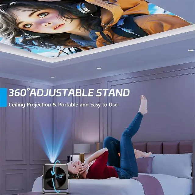 Alt view image 3 of 7 - Ultra HD Smart PTZ Mini Projector, Auto Focus & Keystone, 4K Support, Native 1080P, Portable Outdoor Projector 360°Adjustable Stand, Netflix YouTube, Home Theater Gaming Party Black