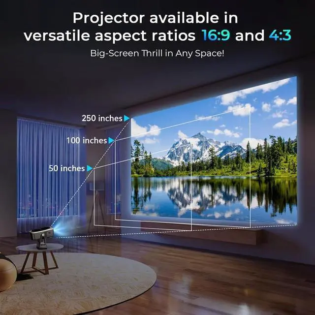 Alt view image 5 of 7 - Ultra HD Smart PTZ Mini Projector, Auto Focus & Keystone, 4K Support, Native 1080P, Portable Outdoor Projector 360°Adjustable Stand, Netflix YouTube, Home Theater Gaming Party Black