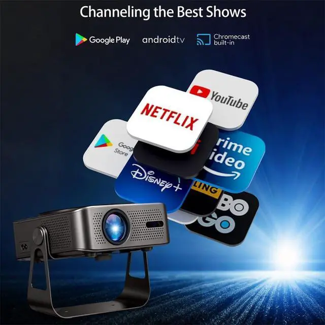 Alt view image 4 of 7 - Ultra HD Smart PTZ Mini Projector, Auto Focus & Keystone, 4K Support, Native 1080P, Portable Outdoor Projector 360°Adjustable Stand, Netflix YouTube, Home Theater Gaming Party Black