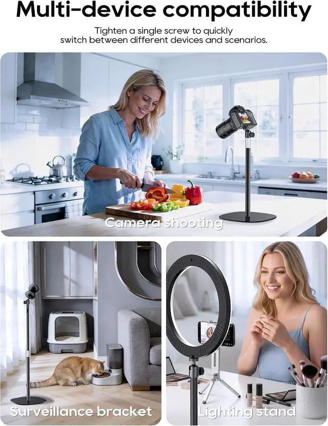 Alt view image 3 of 7 - Projector Stand with Hidden Cable Management, Height Adjustable Floor Mount with 360° Rotation & 1/4" Screw, Compatible with Projector, Camera, Webcam for Home, Office & Outdoor Use (Black)