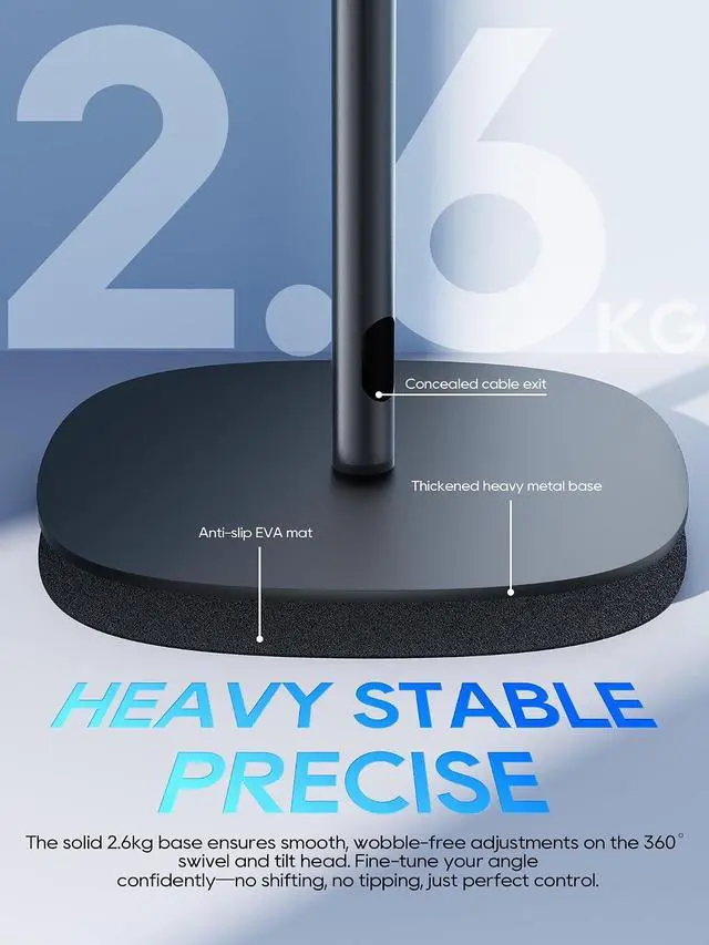 Alt view image 7 of 7 - Projector Stand with Hidden Cable Management, Height Adjustable Floor Mount with 360° Rotation & 1/4" Screw, Compatible with Projector, Camera, Webcam for Home, Office & Outdoor Use (Black)