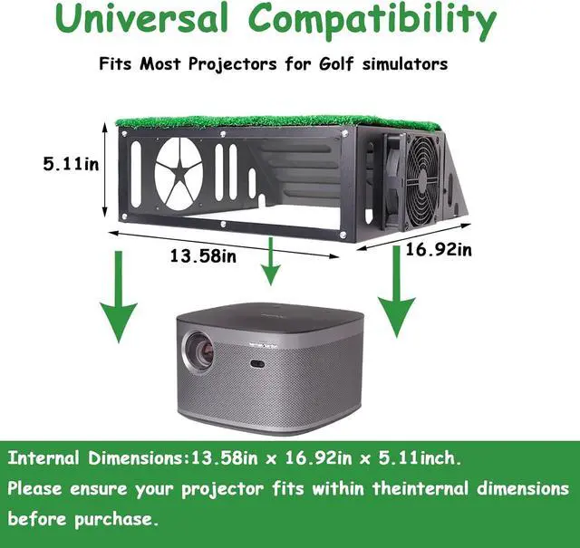Alt view image 2 of 7 - Metal Golf Simulator Projector Cover - Floor Mounted Enclosure for LED Projectors with Cooling Fan - Durable Protection for Your Golf Simulation.Ideal Golf Gift