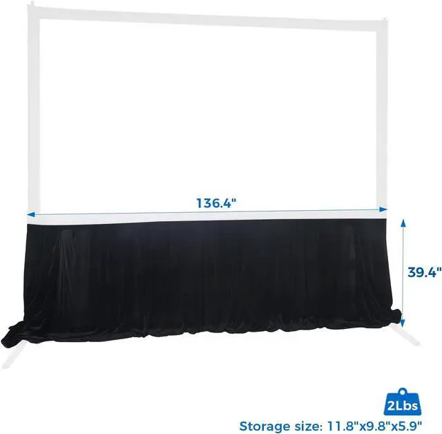 Alt view image 3 of 7 - SCREENPRO Black Fast Fold Projection Screen Skirt Covers Screen Legs, Wrinkle-Free, Fits 100"-144" Screens, Quick Install, Ideal for Conferences, Weddings & Large Events