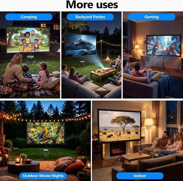 Alt view image 2 of 7 - Portable Projector Screen with Tripod Stand, 80in Projection Screen Outdoor for Backyard, Camping, Washable Cloth Projector Screen with Water Weight Bag, Indoor Movie Screen, 16:9