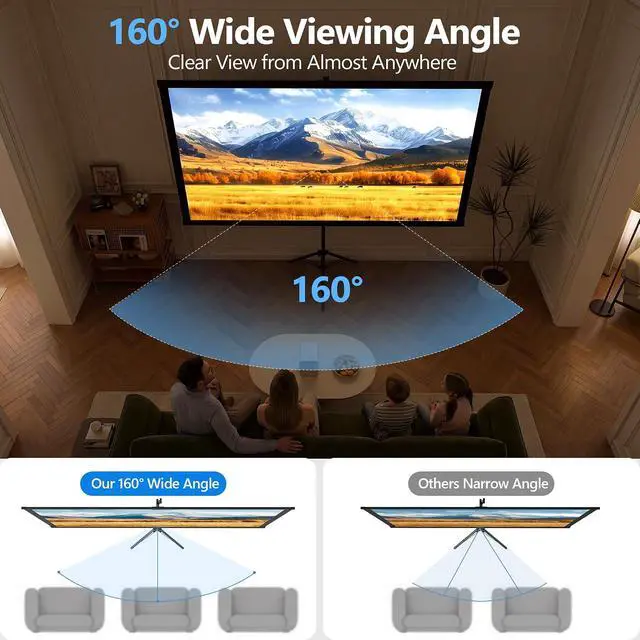 Alt view image 7 of 7 - Portable Projector Screen with Tripod Stand, 80in Projection Screen Outdoor for Backyard, Camping, Washable Cloth Projector Screen with Water Weight Bag, Indoor Movie Screen, 16:9